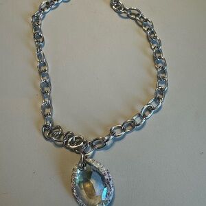 Swarovski Hyaacinth and Rhodium Plated Chain Necklace with Blue Pendant